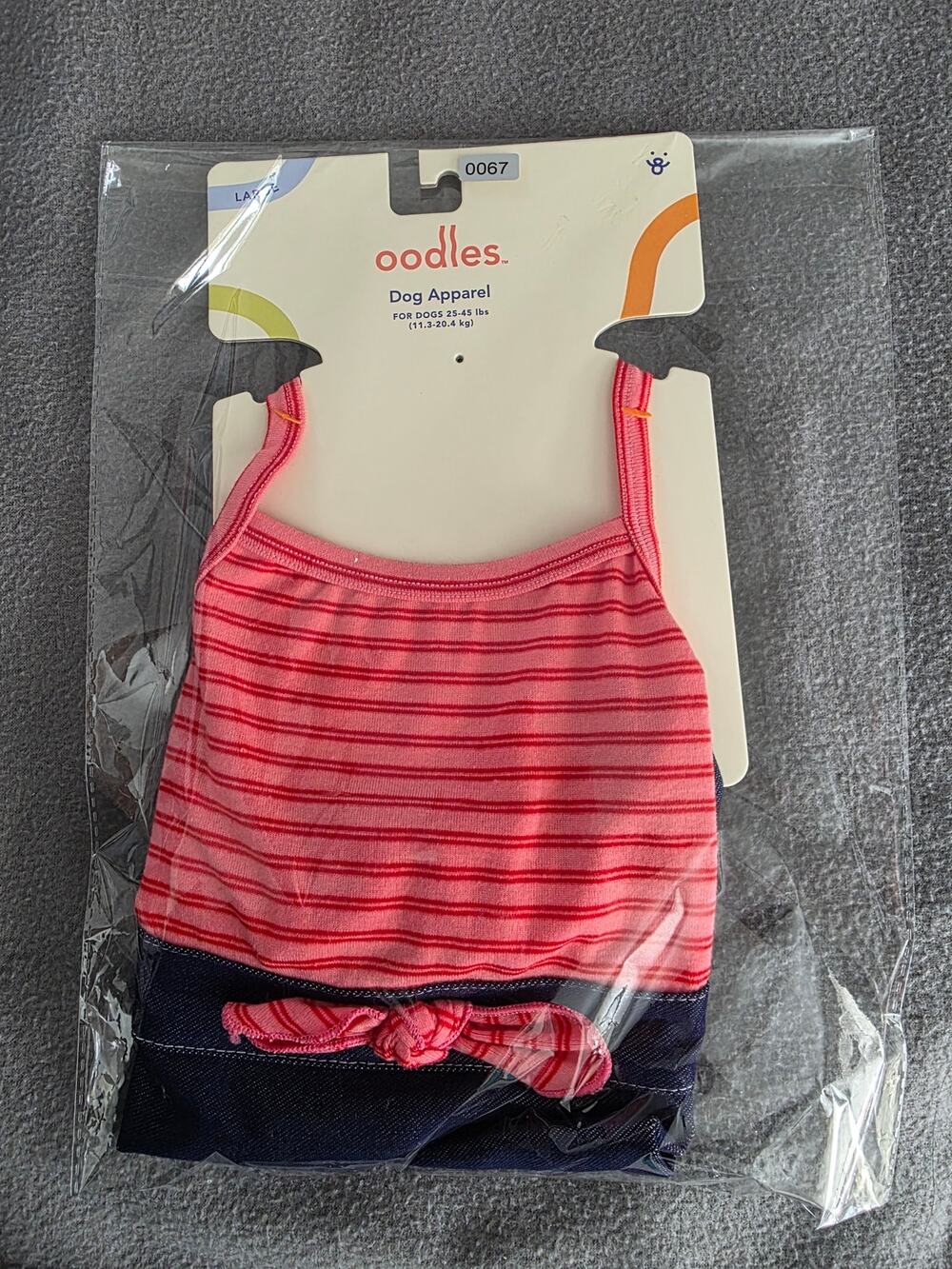Oodles Dog Apparel Large Pink Striped Denim Style Dog Dress 25-45 lbs New